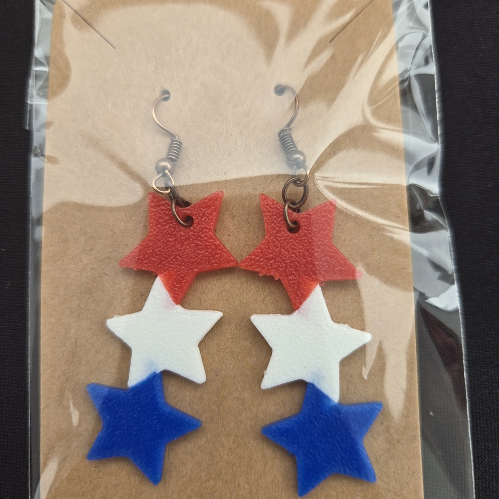 Star-Shaped Red, White, and Blue Kids Earrings